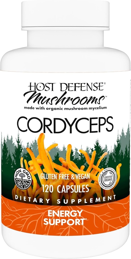 Host Defense Cordyceps Capsules - Immune & Energy Support Supplement - Kidney Health Supplement with Cordyceps - Fitness Support Supplement to Aid Oxygen Uptake - 120 Capsules (60 Servings)*