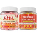 Vitamina D3 K2 fără zahăr Gumies cu calciu, Citrat de magneziu, Vitamina C + Berberine Supliment Gummies, cu Berberină lipozomală & Berberină HCI, Calciu, Magneziu