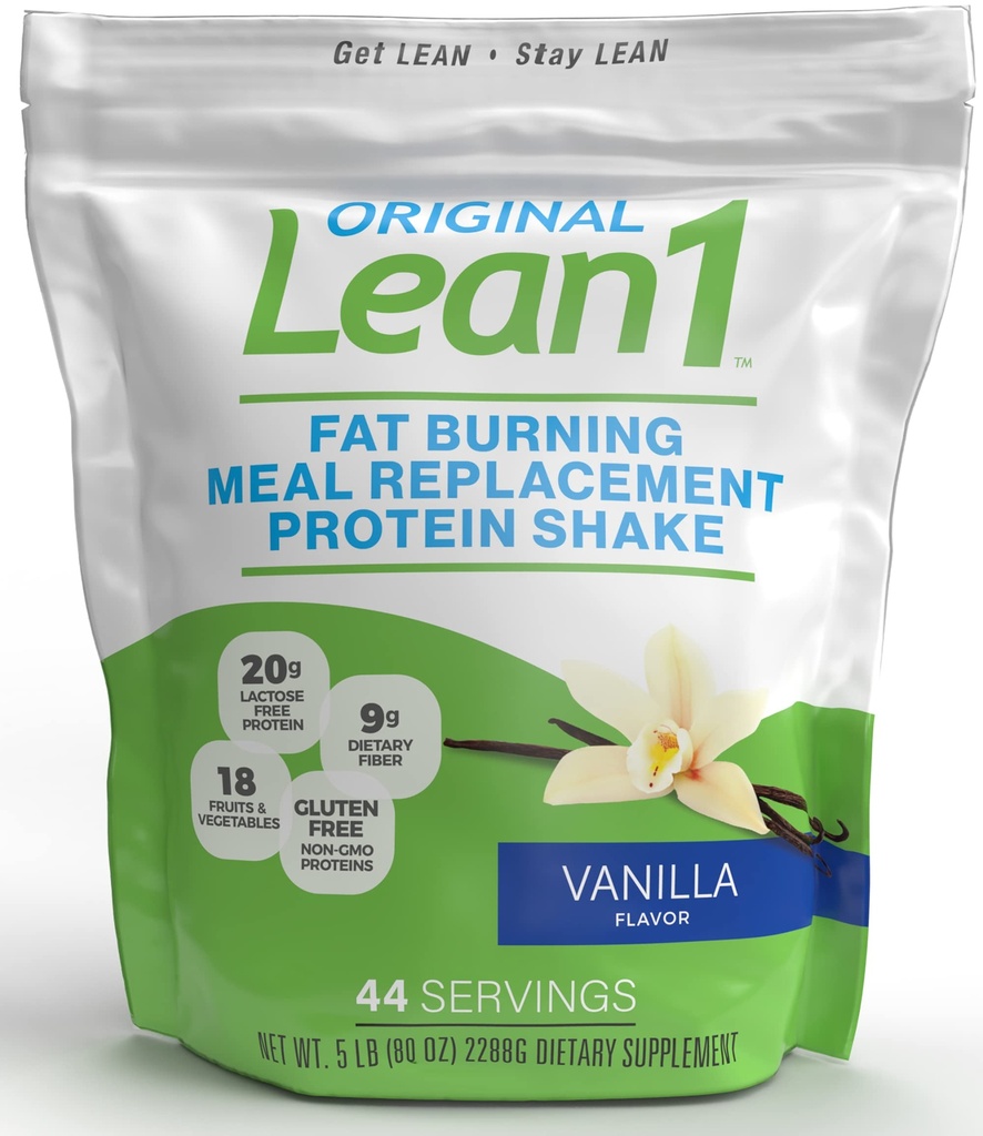 Lean1 Vanila, Shake de proteine de înlocuire de masă, 44 Serviri într-un sac 5lb