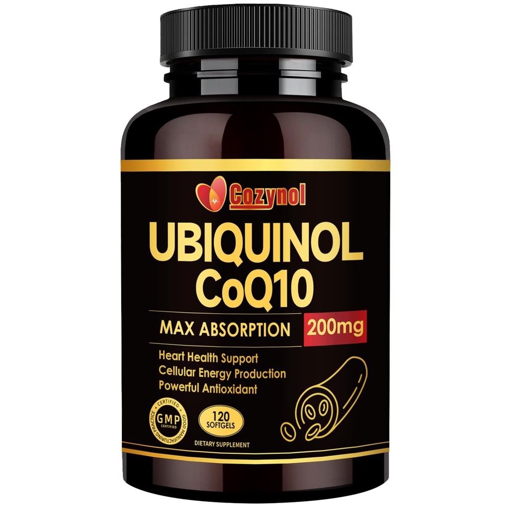 Ubichinol CoQ10-200mg-Softgels cu vitamina E & Omega 3, Coenzime de înaltă absorbţie Q10 suport Heart Health & Energy-Production Puternic-Antioxidant, 120 Conte