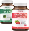 Super Greens & Hawthorn Extract (3-Lonth Supply) Super Berry Blend Bundle of Organic Super Greends Powder - Complete Superfood & Hawthorn Berry 4:1 Extract - Extract de înaltă rezistență (180 capsule)