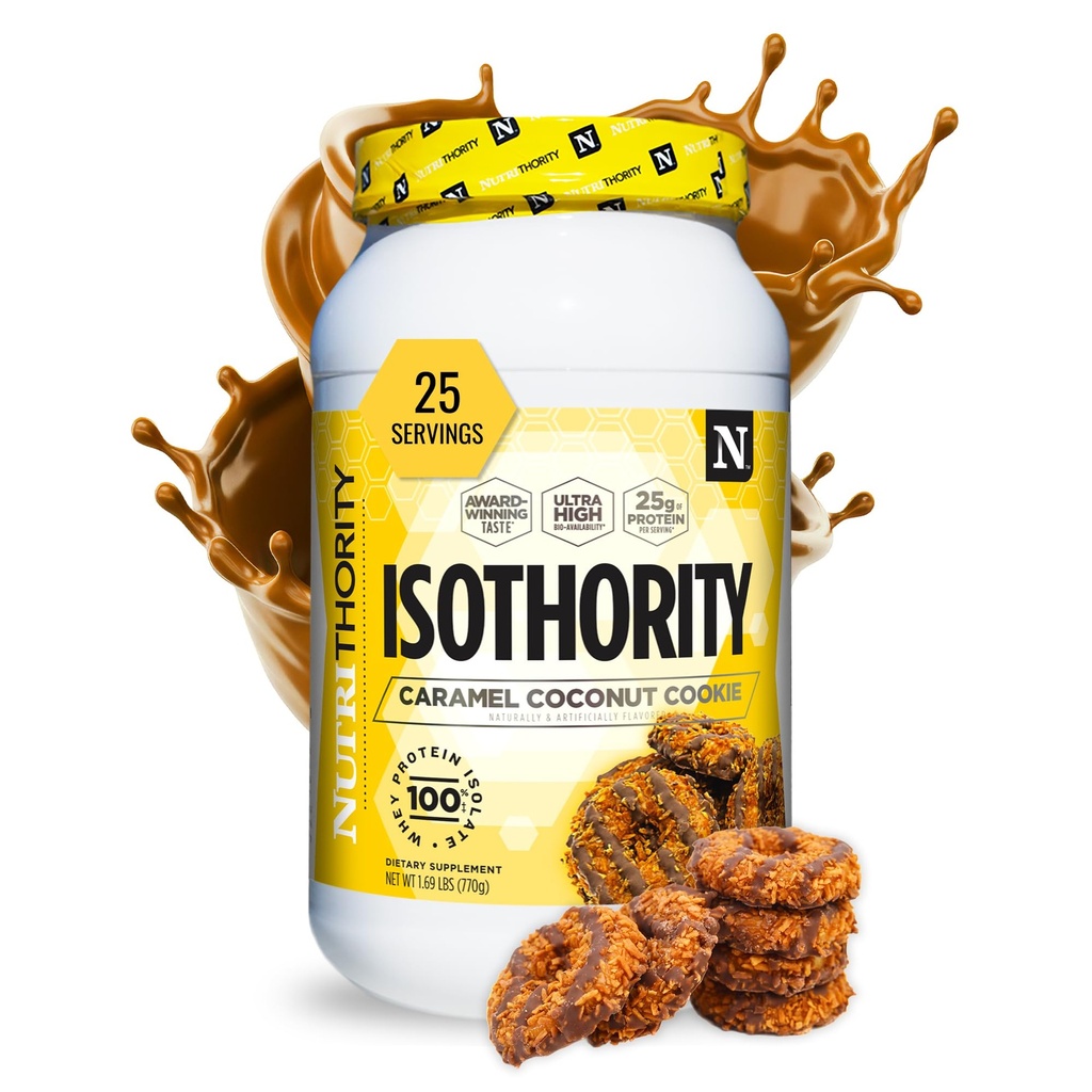 Izolat de proteine izolat de izooritate Whey, Caramel Coconut Cookie, 2 lb - Ultra absorbabil Aminoacidi ramificati lant (BCAA) Pulbere cu 25g per servire, Carb scăzut - Construcție musculare și accelerarea recuperării
