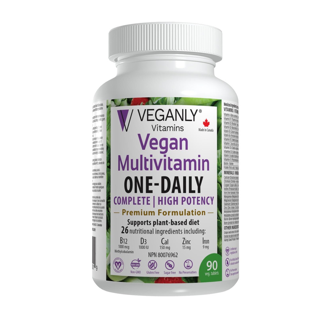 Vegan Multivitamine One-Daily, (90 Veg Tablets). Suport nutriţional complet pentru alimentaţia plantelor, vegetariană sau vegetariană. 26 Esenţiale cu potenţă ridicată în B12 & D3.