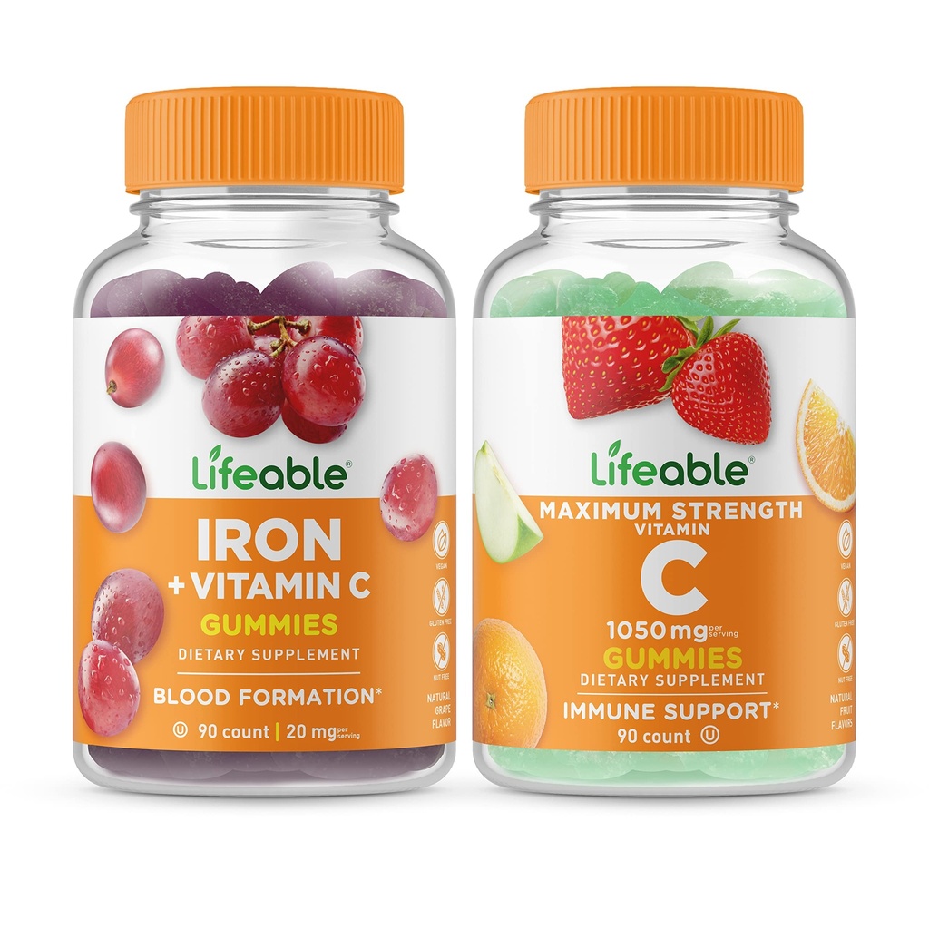 Fier viu cu vitamina C + vitamina C 1050mg, Gummie Bundle - mare Tasting, Supliment de vitamine, gluten gratuit, OMG gratuit, Guma de mestecat