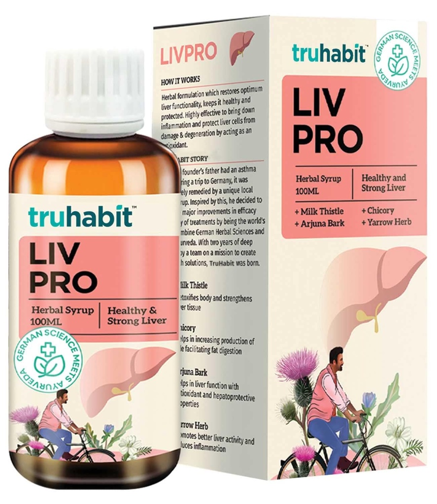 Livpro Liver Detoxifiere Sirop cu Milk Thistle & Arjuna Bark de Green Cure, Supliment hepatic cu lapte Thistle Ficat Dezintoxicare, Organic Liver Support - German Science with Ayurveda, 3.4 Fl Oz (100ml)