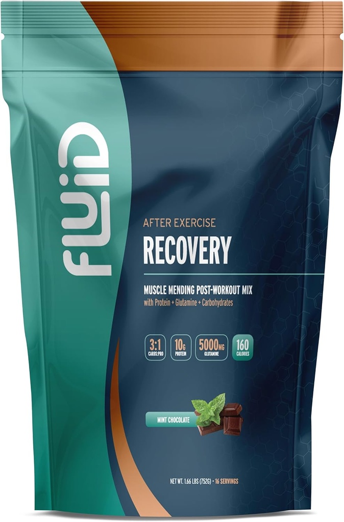 Fluid Recovery Post-Workout Drink Mix, Whey Izolate Proteine, L-Glutamine, carbohidrați, Toate ingredientele naturale, Gluten-Free, Lactoză-Free, Delicious După Exerciții de recuperare musculară (Mint Chocolate)