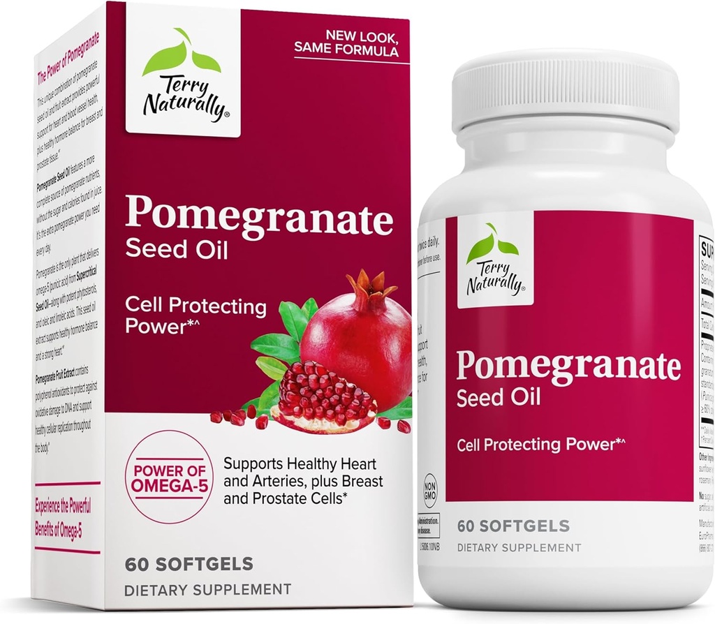 Terry natural rodie ulei de semințe - Supliment alimentar pentru a sprijini sănătatea cardiovasculară - Herbal non-GMO Supliment cu Omega-5 și extract de rodii - 60 Softgels