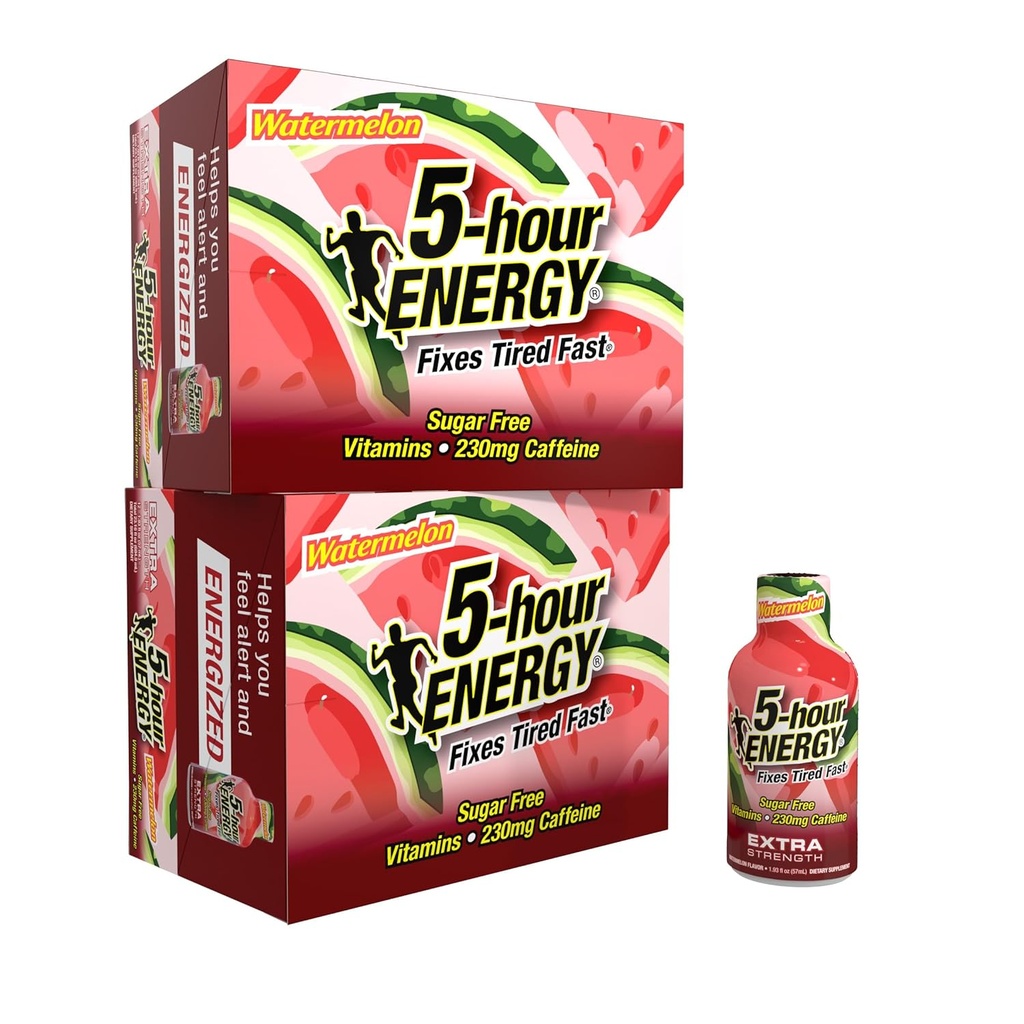 5 ore energie Putere suplimentară Shot, Pepene verde aroma (1,93 oz - 24 Conte) Zahăr-gratuit & Zero Calorii, B-Vitamins & Amino Acids, 230mg Cafeinate de energie Shot, Dietary Supplement