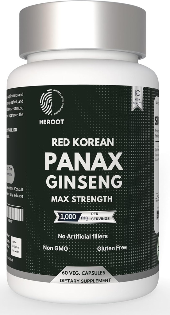 Panax Ginseng Capsule 500 MG Per Serving Energy, Memory & Brain Health Support, Non-GMO (Pachet de 60 Capsule)