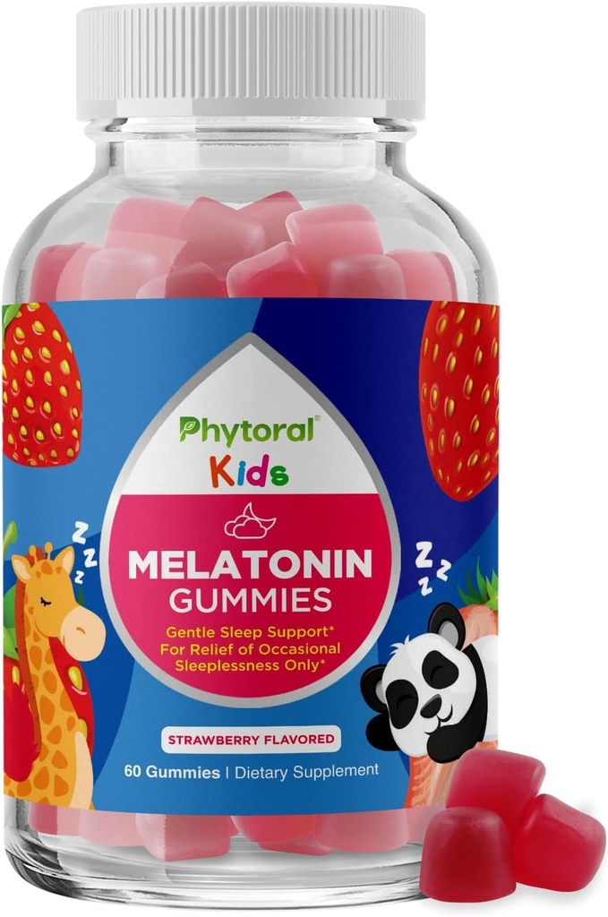 Copii phytoral Melatonina 1mg Vitamine Gummy - Gume Melatonina pur pentru copii si de sustinere a dispozitiei - Vitamine pentru copii Gummy pentru suplimentarea de somn 1mg