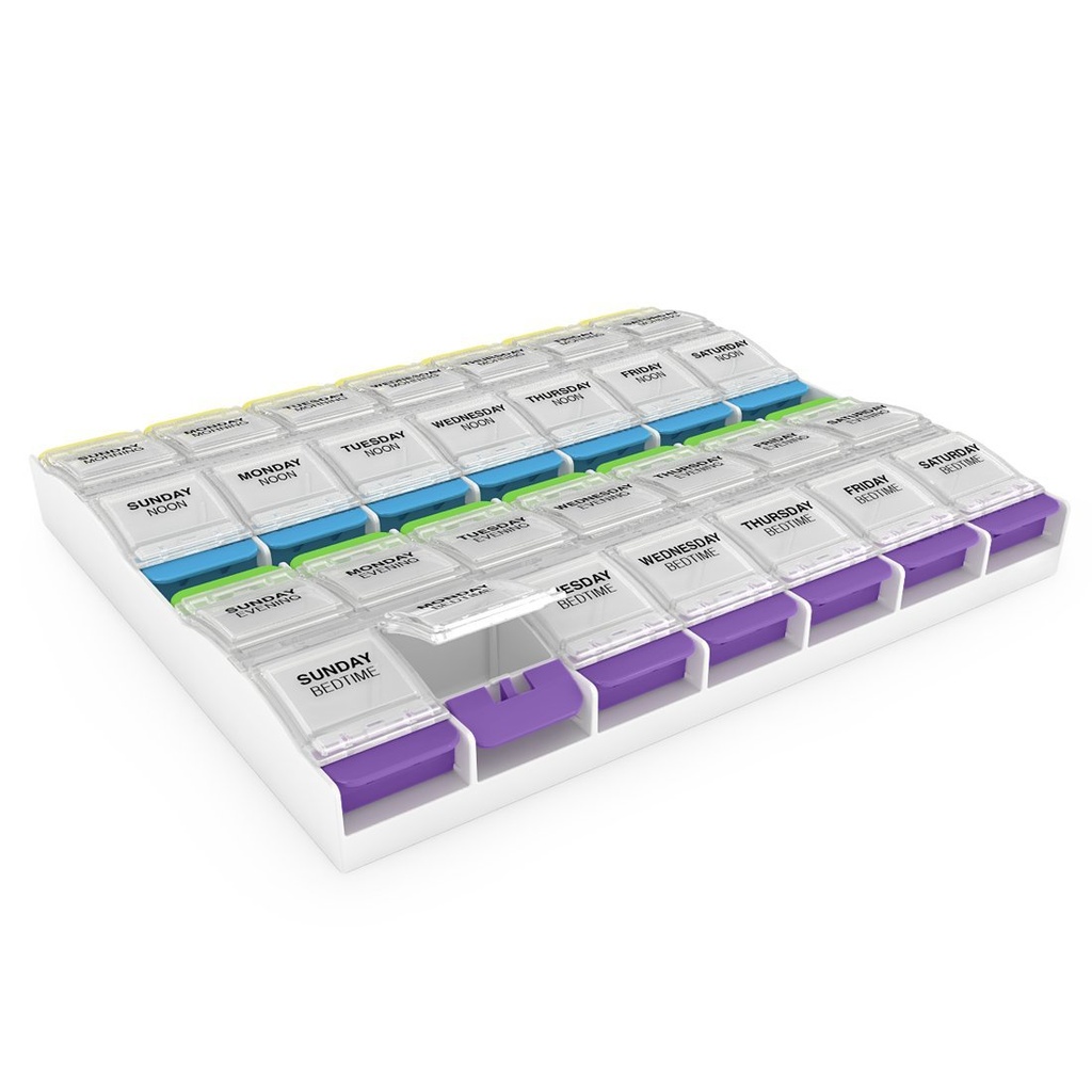 EZY DOSE Săptămânal (7-zi) Organizator de pastile, Containerul de vitamine, și Daily Medicine Planner, 2X-Large buton de apăsare Compartimente, Artrită prietenos, Ușor de utilizat, 4 ori pe zi, Lids clare, BPA gratuit