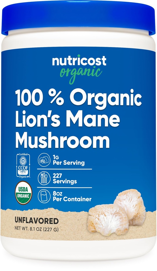 Nutricost Organic Lion coama maro pulbere (8 oz) - 227 serviri, certificat USDA Organic Supliment