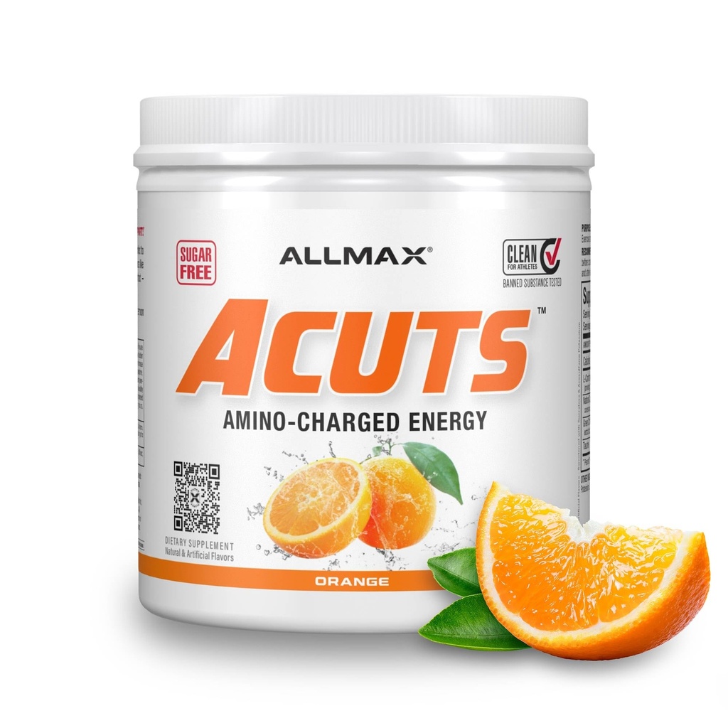 ALLMAX Nutritie AMINOCUTS (ACUTS), Amino-Charged Energy Drink cu Taurină, L-Carnitina, Green Bean Extract, Orange, 30 Servings