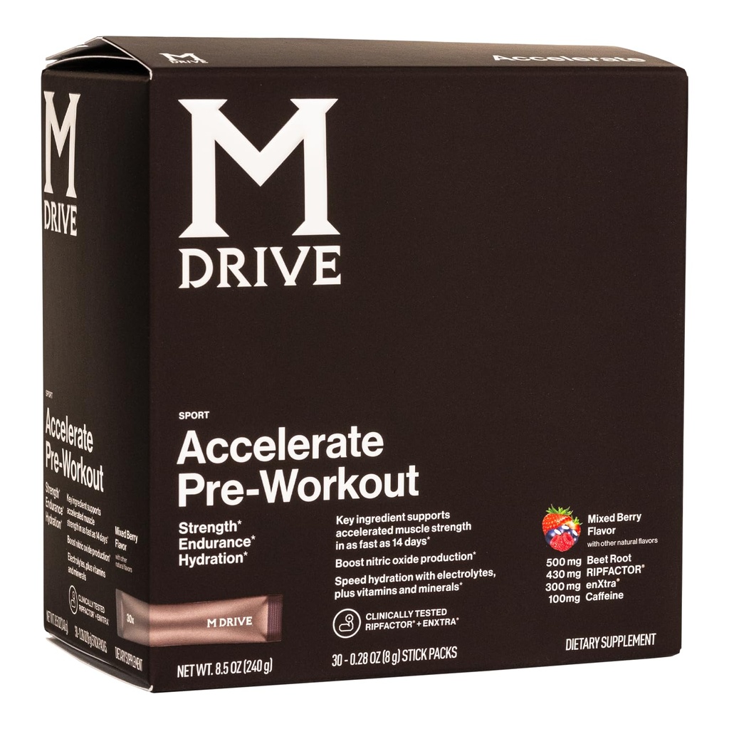 Mdrive Accelerate Pre-Workout Pulbere, Pachete de servire, Berry mixt, 30 Conte (Stimulant, Berry mixt)