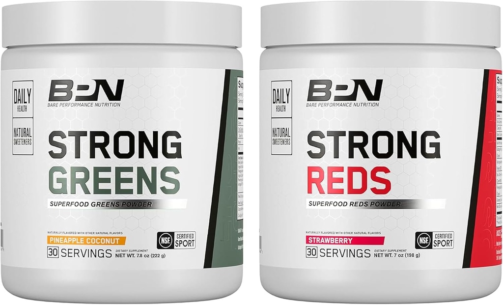BARE PERFORMANŢA NUTRIŢIE BPN Verzi puternici (Pineapple Coconut) & Reds (Strawberry) Superfood Bundle