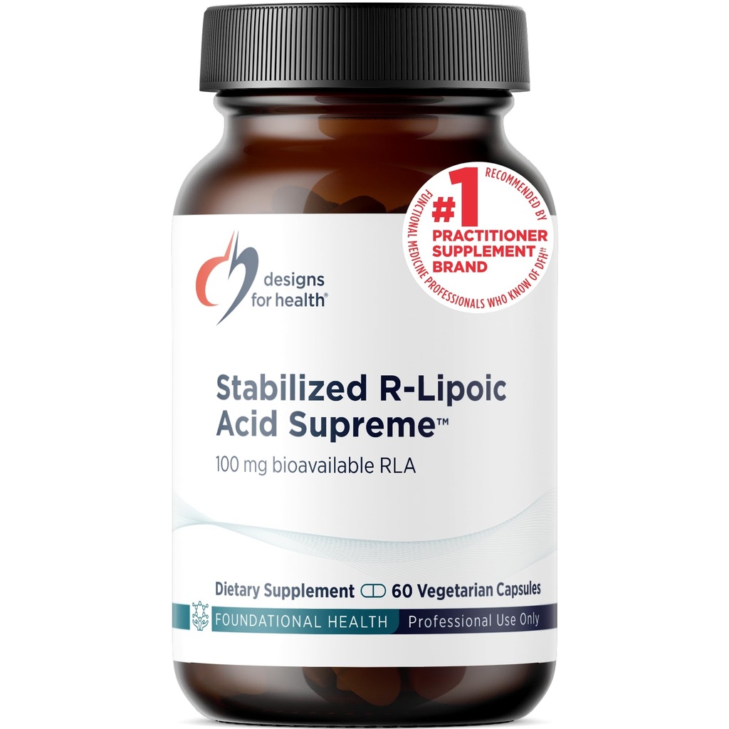 Design-uri pentru sănătate Stabilizat R-Lipoic Acid Supreme - 100 mg RLA Supliment cu Taurină - non-GMO, Gluten gratuit (60 capsule)