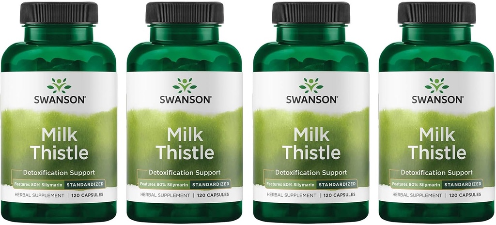 Swanson Milk Thistle (Standardizat) - Herbal Liver Supplement w/ 80% Silymarin - Formula naturală care ajută la menţinerea sănătăţii generale şi a bunăstării - (120 capsule) (4 Ambalaje)