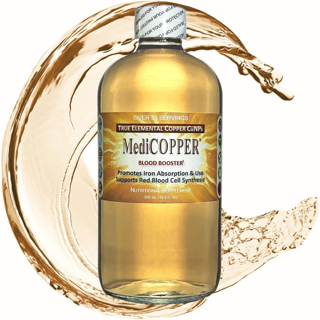 MediCOPPER Blood Booster Adevărat cupru coloidal CuNP Nutrient - 500 ml în sticlă transparentă