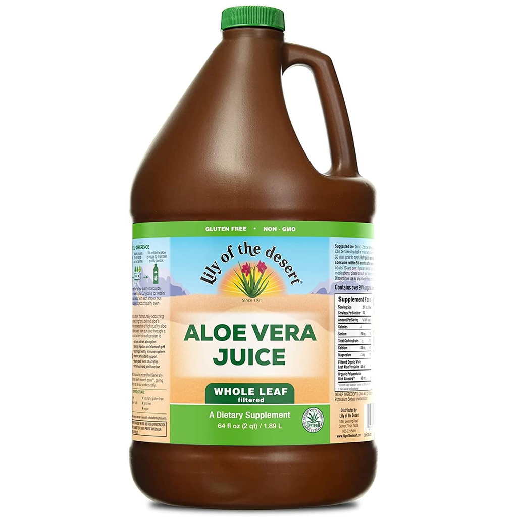 Lily of The Desert Aloe Vera Juice - Leaf întreg filtrat Aloe Vera băutură, non-GMO Aloe suc cu enzime naturale digestive pentru sănătate gută, relief stomac, Wellness, luminos piele, 64 Fl Oz