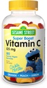 Webber Naturals Sesame Street Vitamina C Gume pentru copii 2+, 125 mg de vitamina C pe Gummy, 6 Luna de aprovizionare, Gratuit de gluten, lactate, arahide si gelatina, Suport imun, 180 gume