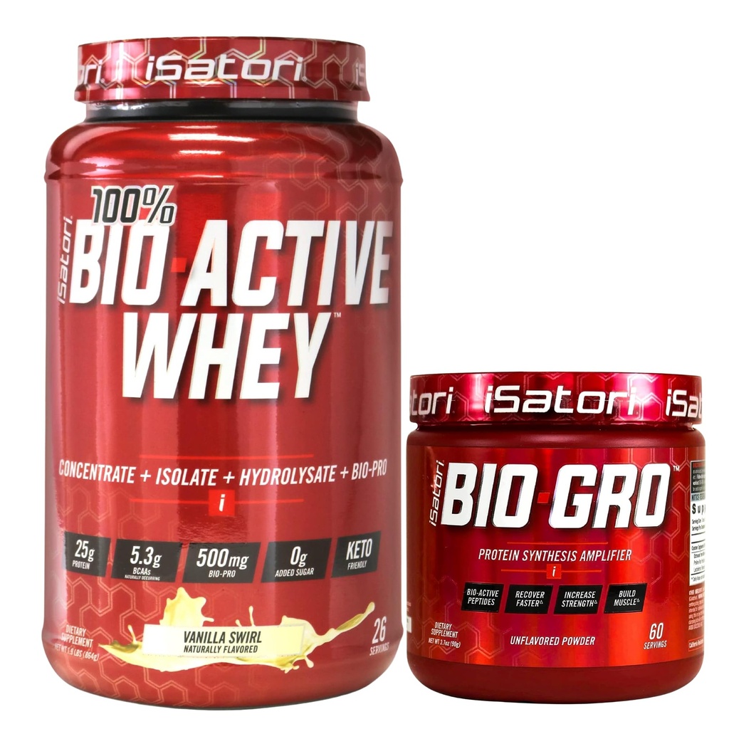iSatori Bio-GRO Vanilla Ice Cream (60 Servings) & Bio-Active Whey Proteine Powder Unflavored (30 Servings)