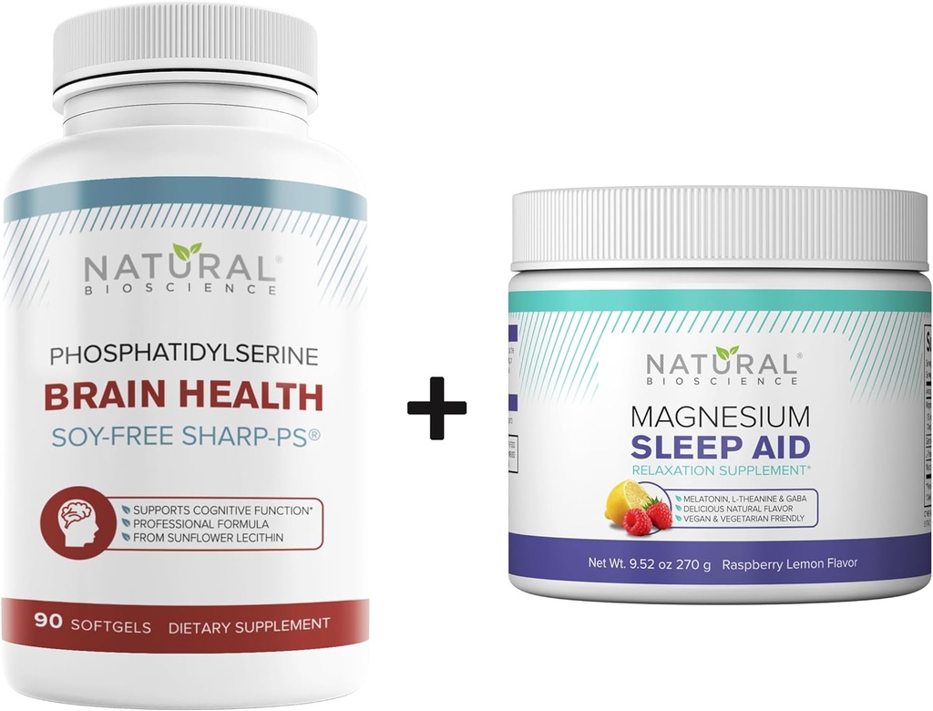 BioScience Natural Soy-Free Fosfatidilserină 100mg & Magneziu pulbere supliment Bundle - Ultimate Brain Health & Relaxation Support