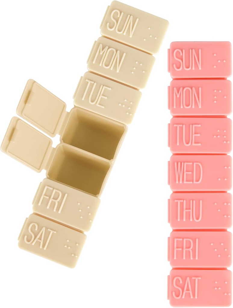 2Pack Weekly Pill Organizator, 7 zile pastile Cazuri de călătorie Daily Pilula Box Medicina Organizator Pilula Cutie 7 zile Organizator Săptămânal pentru ulei de pește, tablete de calciu Suplimente (Pink+Beige)