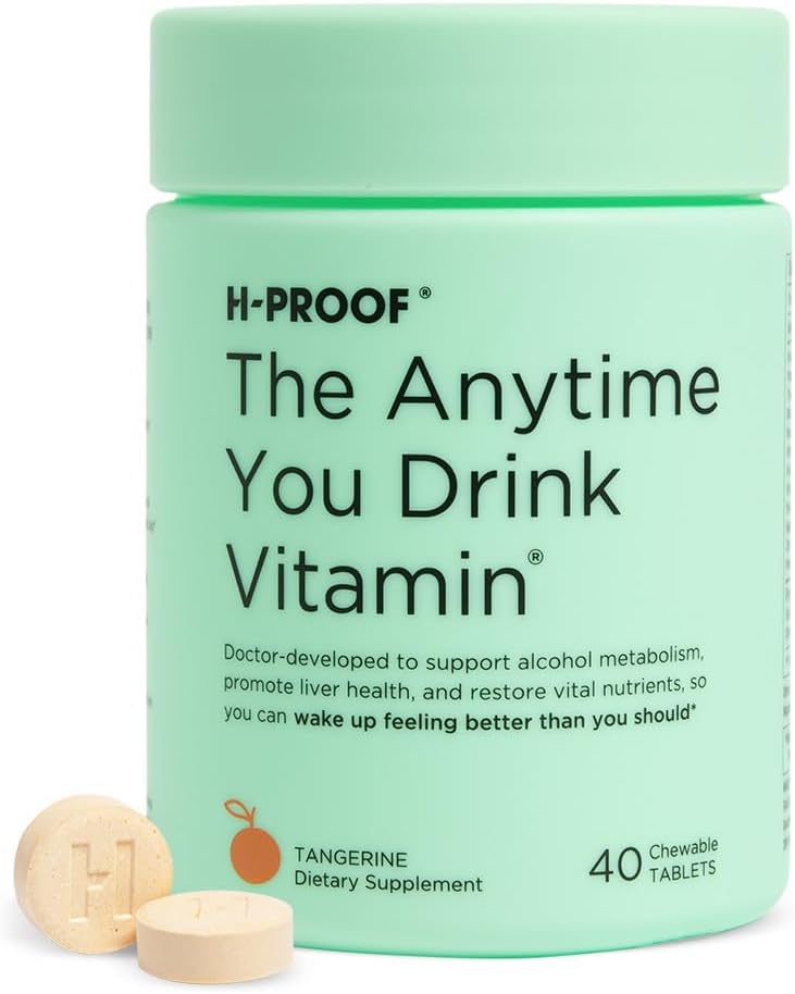 H-PROOF De fiecare dată când bea vitamina, ficat de sănătate și sprijin imunitate cu electroliți, muls de lapte, și vitamine B & C - 40 comprimate masticabile (20 serviri), Vegan, Tangerine