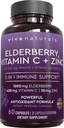 Viva Naturals Black Elderberry cu vitamina C și zinc pentru adulți (conte 60) - Sambucus Elderberry Supplement Immune Supplement, Capsule negre de Elderberry pentru adulți, Suplimente de Elderberry pentru femei
