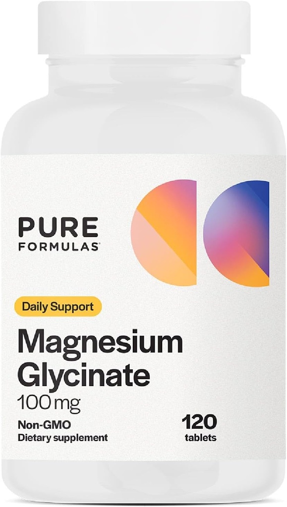 PureFormulas Magneziu Glicinat 100 mg zilnic suport pentru stres, nervi, somn, musculare, metabolice Pure magneziu Glicinat Supliment pentru femei şi bărbaţi Magnezio non-GMO 120 comprimate