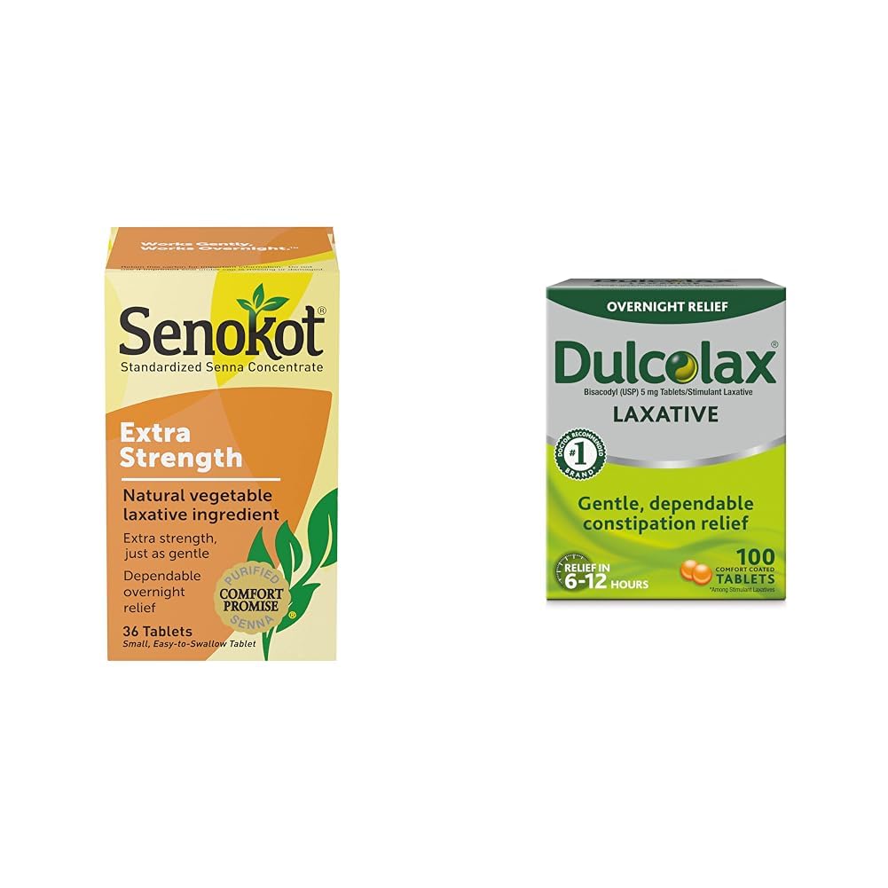 Senokot Extra Putere Laxative vegetale naturale pentru ajutor blând peste noapte Constipație ocazională, 36 Conte & Dulcolax comprimate Laxative Stimulante (100 Conte) Gentle Overnight Constipație Relief