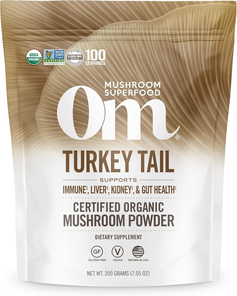 Om Mushroom Superfood Turcia Tail Organic Mushroom Powder Pouch, 7.05 Ounce, 100 Serviri, Suport Immun, Polisacruri, Beta-Glucans, Gut Health & Holistic Defense Mushroom Supliment