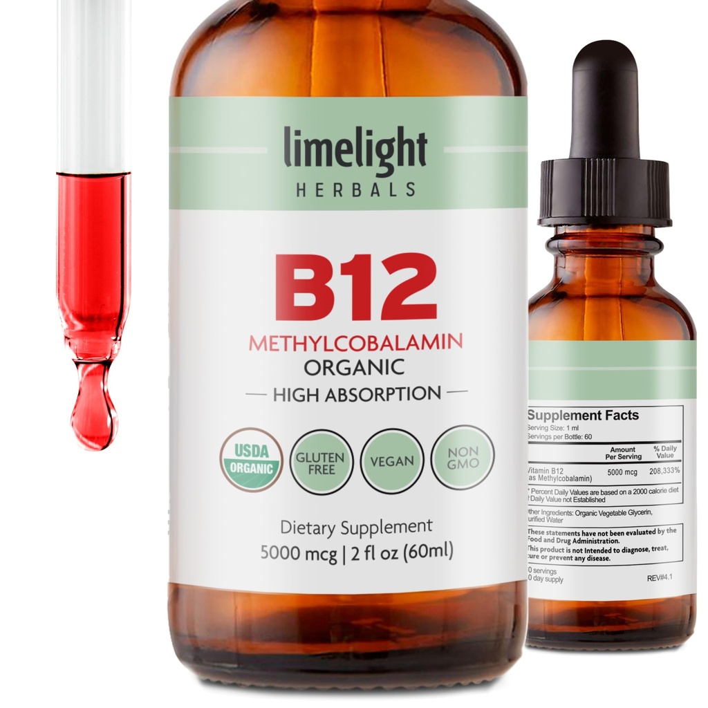 USDA Organic Vitamina B12 Drops lichid 