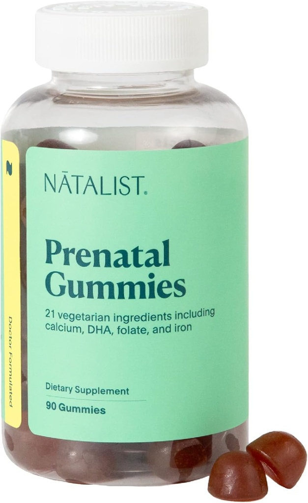 NATALIST Gummies prenatale pentru preconceptia ei zilnica & Formula Femeii Multivitamine + DHA Omega-3 din Algae - mixt Berry, Vegetarian, Gluten-Free, Non-GMO - 90 Conte