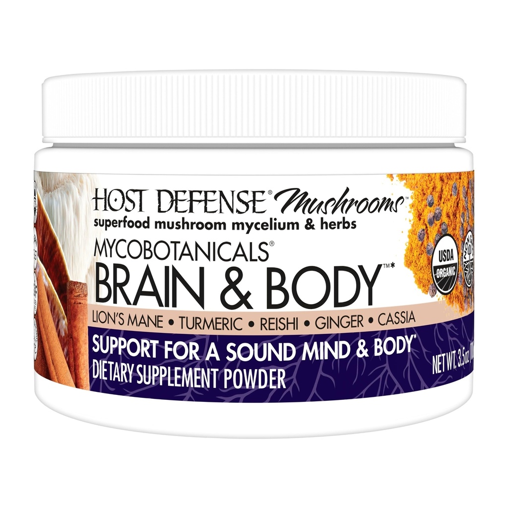 Hoste Defense MycoBotanicals Brain & Body* Powder - Digestive & Immune Supplement with Lion's Mane & Reishi Mushroom - Brain Supplement to Support Memory & Focus - 3.5 oz (33 Servings) *