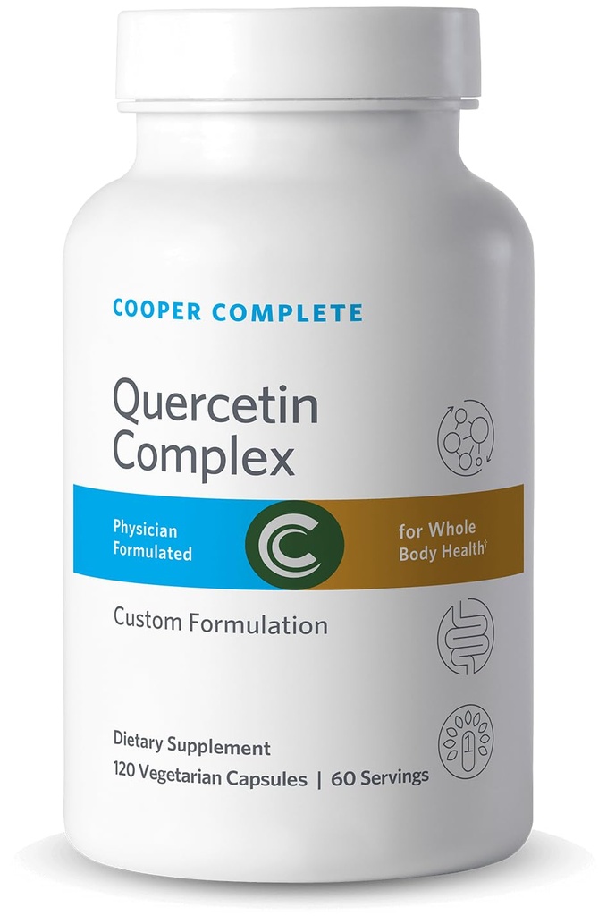 Cooper Complete Quercetin Complex cu Stinging Nettles, Bromelain și vitamina C. 120 Capsule. Cutie cu 1 flacon