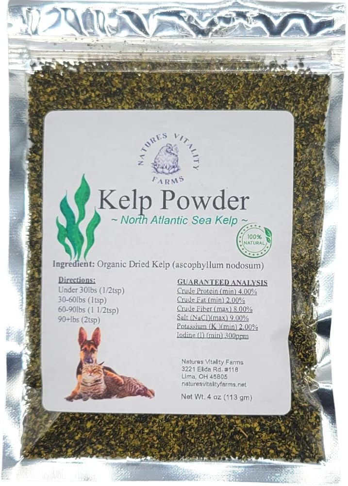 Pulbere Kelp pentru câini/Cats, Natural North Atlantic Ocean Sea Kelp, Vitamine Minerale și Antioxidanți pentru Ultimate Health (4 Ounce)