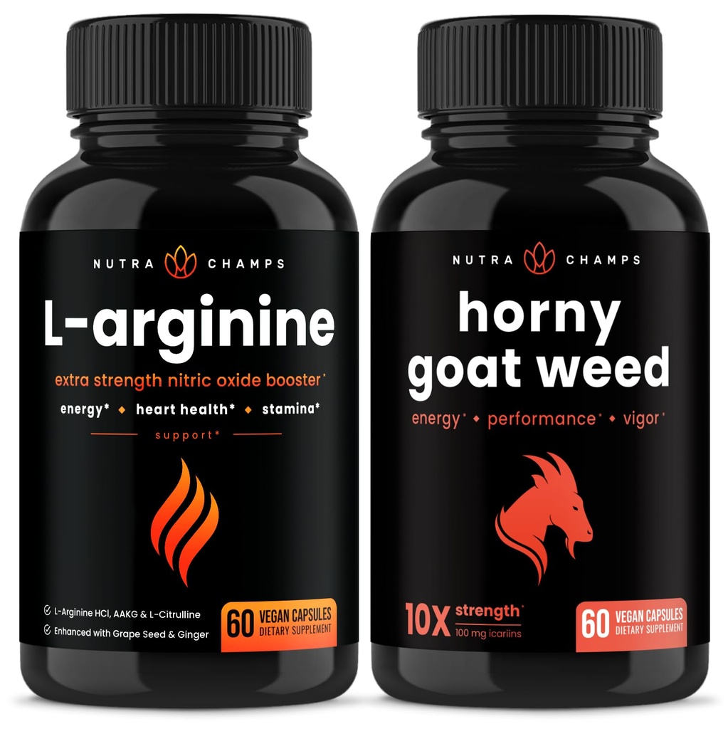 Capsule de nutraChamps L-Arginină și capsule de capră excitată 2 Pack Bundle