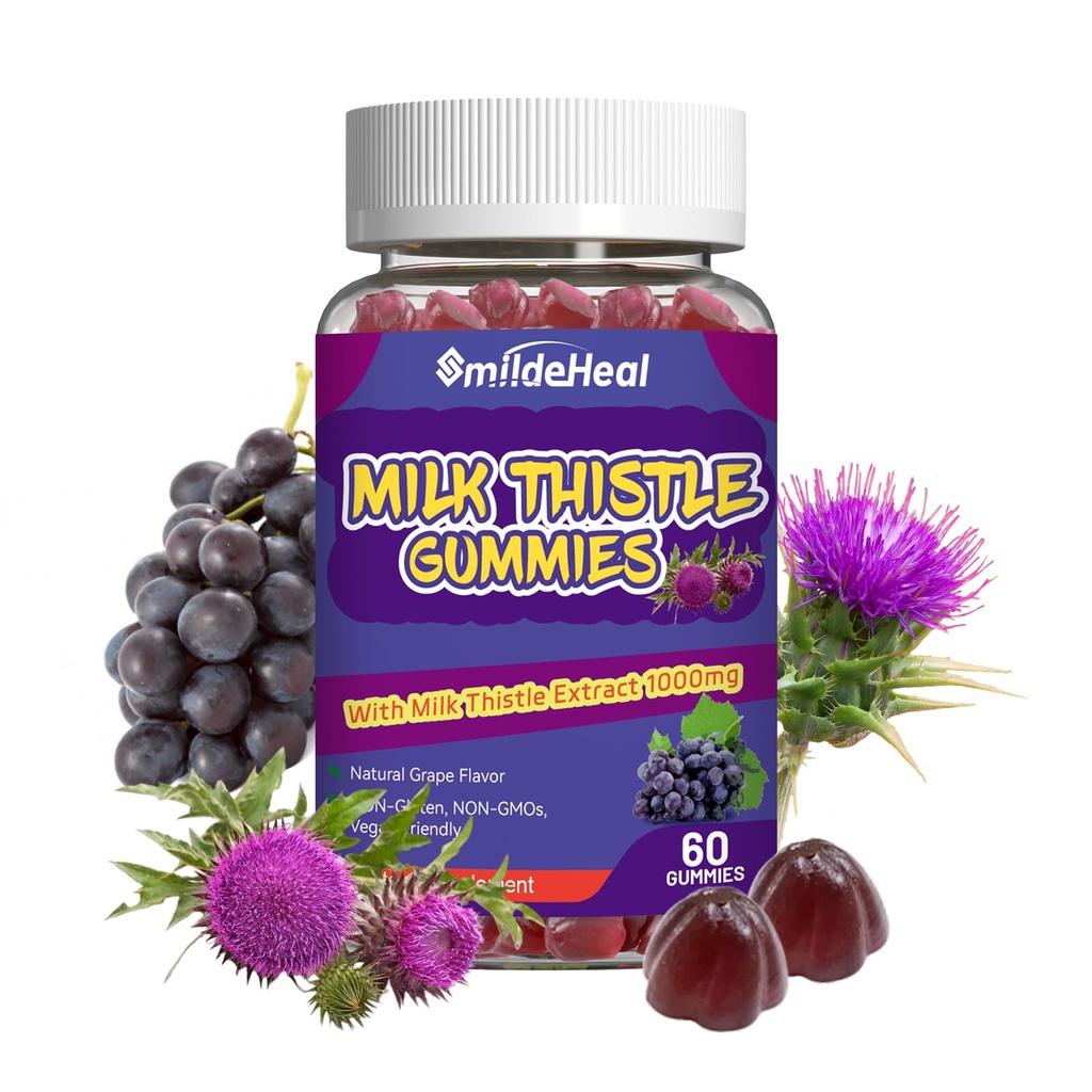 Gume de muls, extract de muls de muls 1000mg, Detoxifiere hepatica, Suport antioxidant, Non-GMO, Non-Gluten, Vegan, Milk Thistle Supliment, 60 Conte