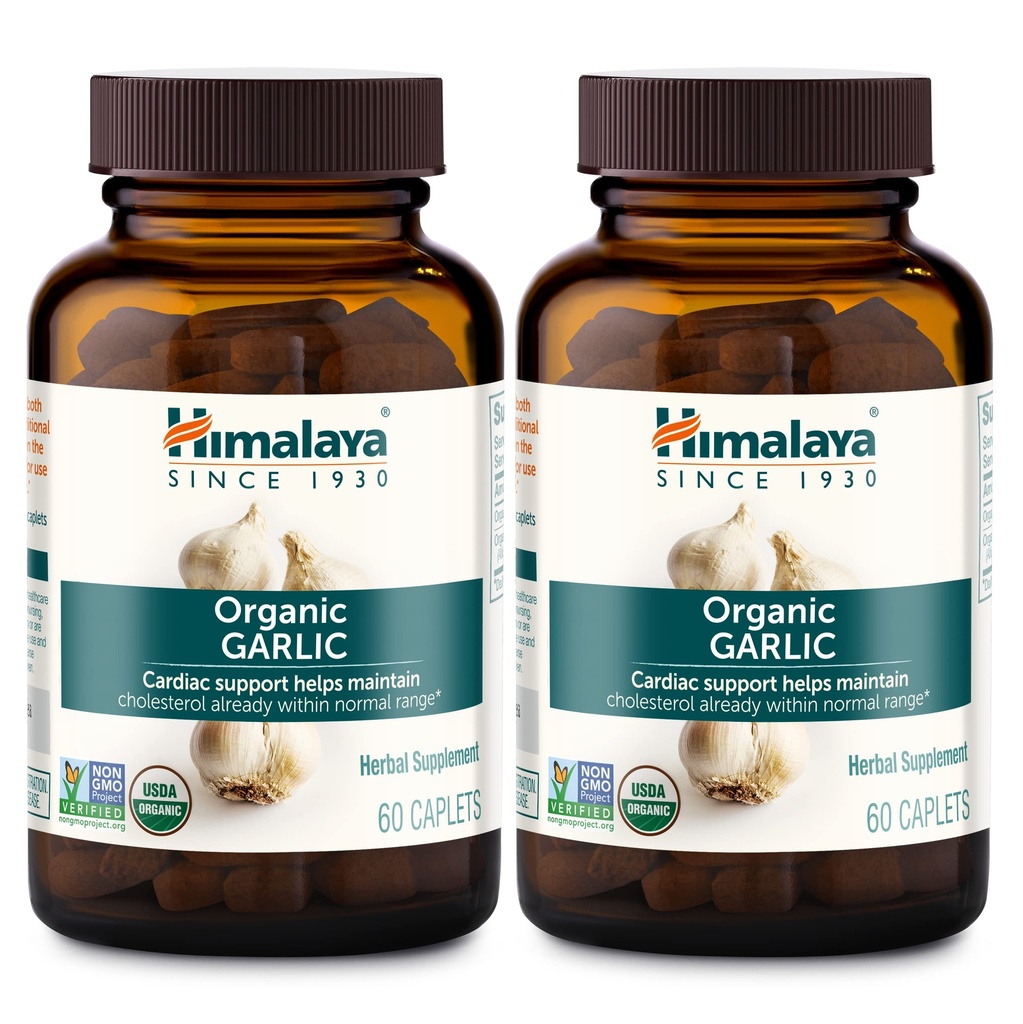 Himalaya Usturoi organic, pentru lipide Metabolizare și suport imunitar, 1400 mg, 60 Capleți, 1 lună de aprovizionare, 2 ambalaj