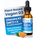 Botanica Bold D3-K2-A, Complex de vitamine lichide, D3 Vegan de la Algae Organic cu vitamina K2 (MK7) și A de suport imun, Aroma de portocale naturale, gusturi delicioase, 1 FL OZ. (30ml)