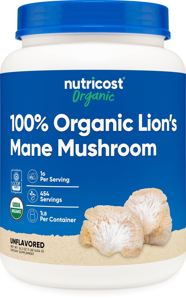 Nutricost Organic Lion coamă marsupial pulbere 1LB - certificate USDA Organic