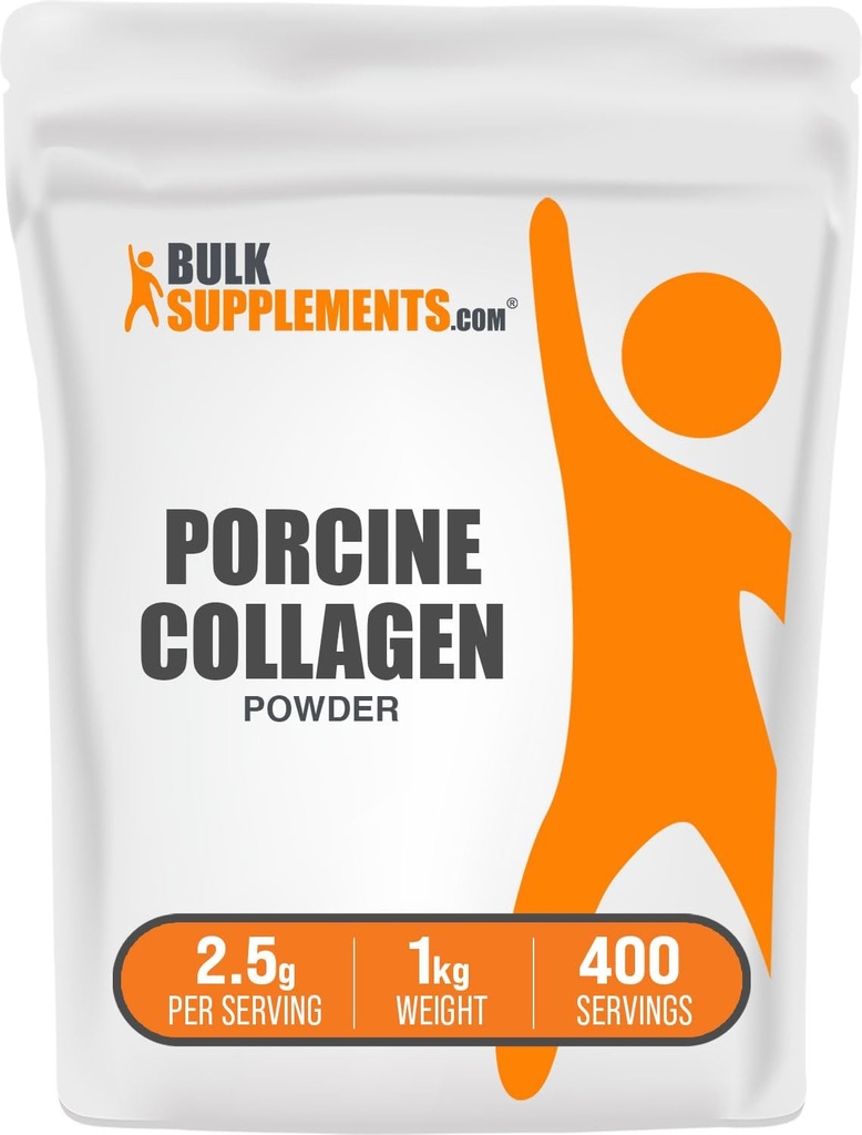 BulkSupplements.com Porcine Colagen Pulbere - Colagen hidrolizat, Peptide - Gluten gratuit, 2500 mg per Serving, 5 kg (11 lbs) (Pachet de 5)