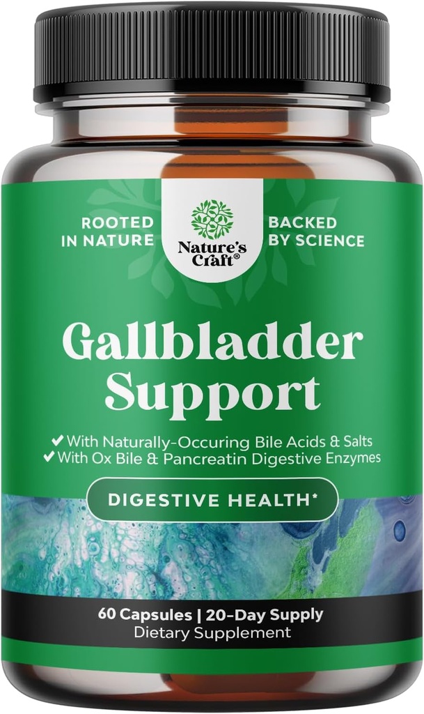 Ox Bile Salts for Gallbladder Support - Purified Bile Salts Supplement with Pancreatin Digestive Enzymes Ox & Betaine HCL - Supplements for No Gallbladder & Digestive Health 20 Days