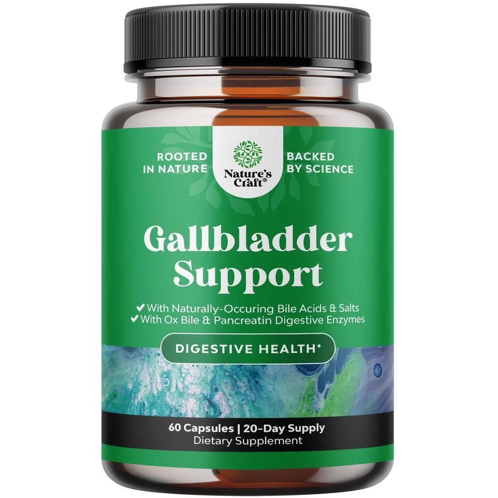 Sarea Ox Bile pentru suport vezica biliara - Supliment purificat sare Bile cu enzime digestive Pancreatina Ox & Betaine HCL - Suplimente pentru nu vezica biliara si sanatate digestiva 20 zile