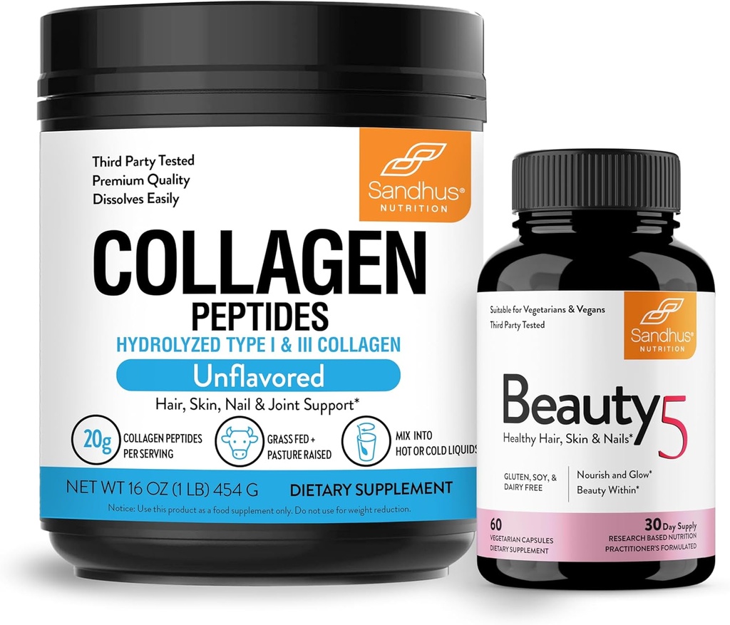 Sandhu's Grass-Fed Colagen Peptides Powder & Beauty 5 Capsules