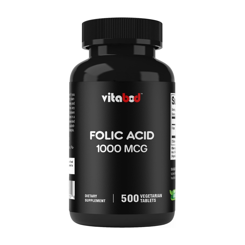 Acid folic 1 mg (1000 mcg) (Vitamina B9) - 500 comprimate vegetariene - o vitamina prenatala si postnatala esentiala