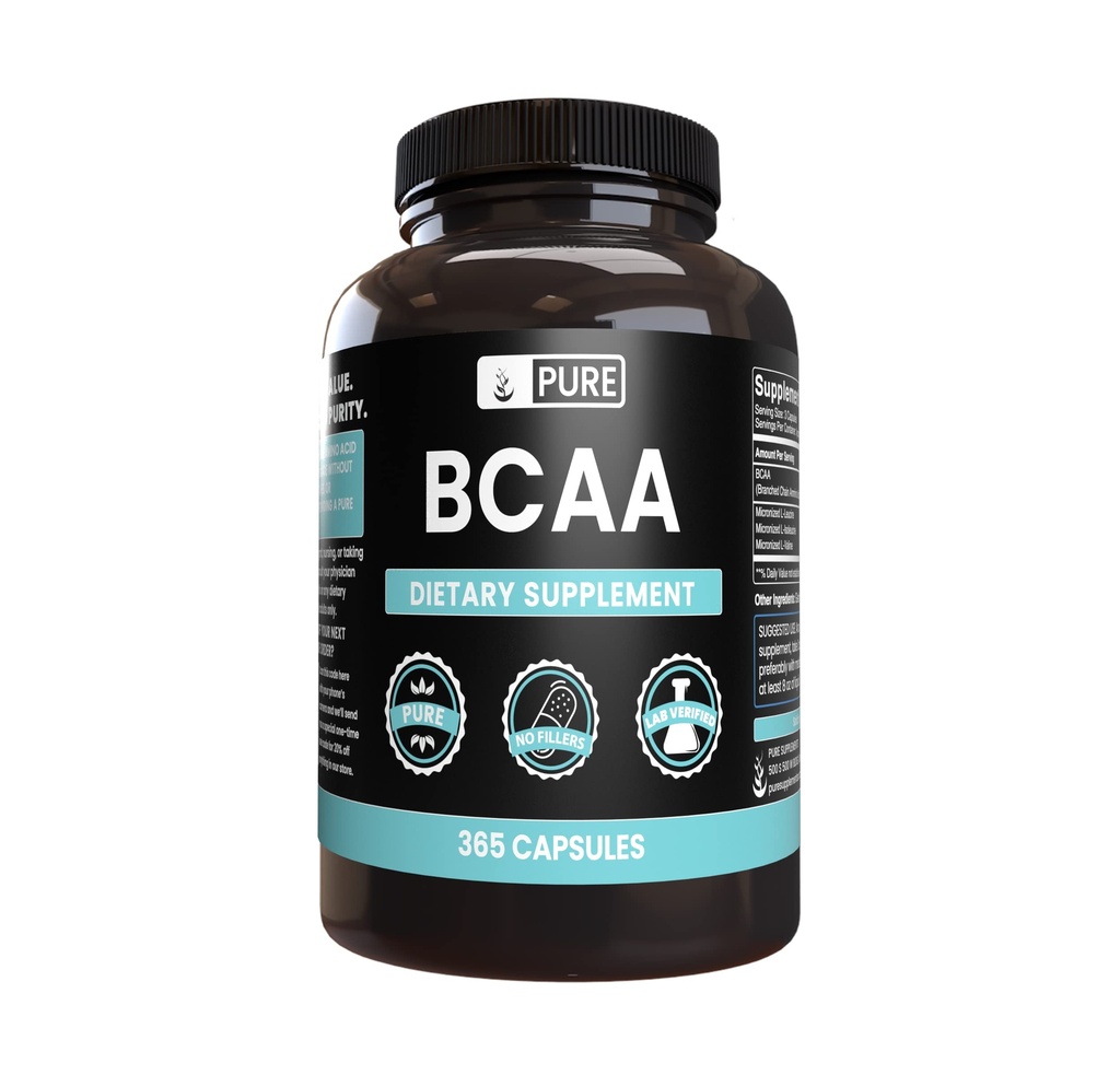 Ingrediente originale pure BCAA (365 capsule) No Magneziu sau Rice Fillers, întotdeauna pură, Lab verificat