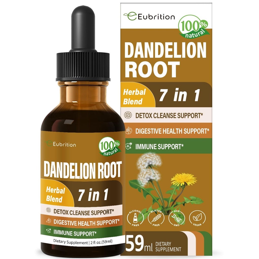 Drops extract de rădăcină Dandelion, Diente de Leon Organico Hierba, Dandelion Supplement Formula w/Milk Thistle Turmeric pentru Detox Cleanse, Digestion & Immune Support, Alcool-Free Tincture. 2oz
