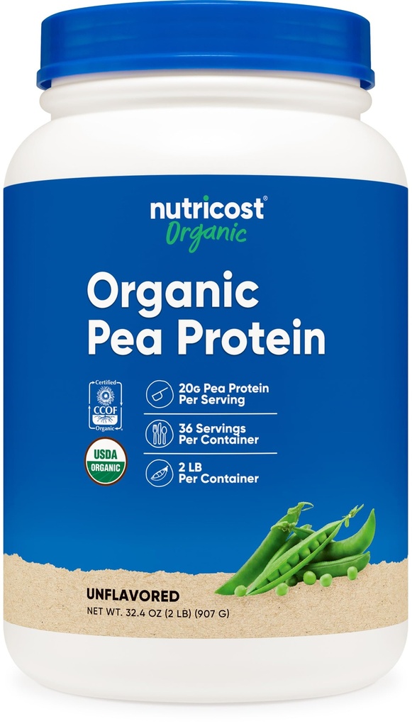 Nutricost Organic Pea Proteine Izolate Pulbere (2LBS) - Nearomate, certificate USDA Organic, Proteina din Plante, Vegetarian Friendly, Gluten Free, Non-GMO